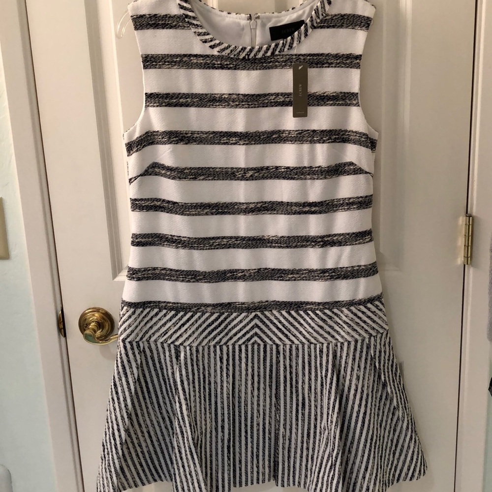 White and black cotton tweed sleeveless dress